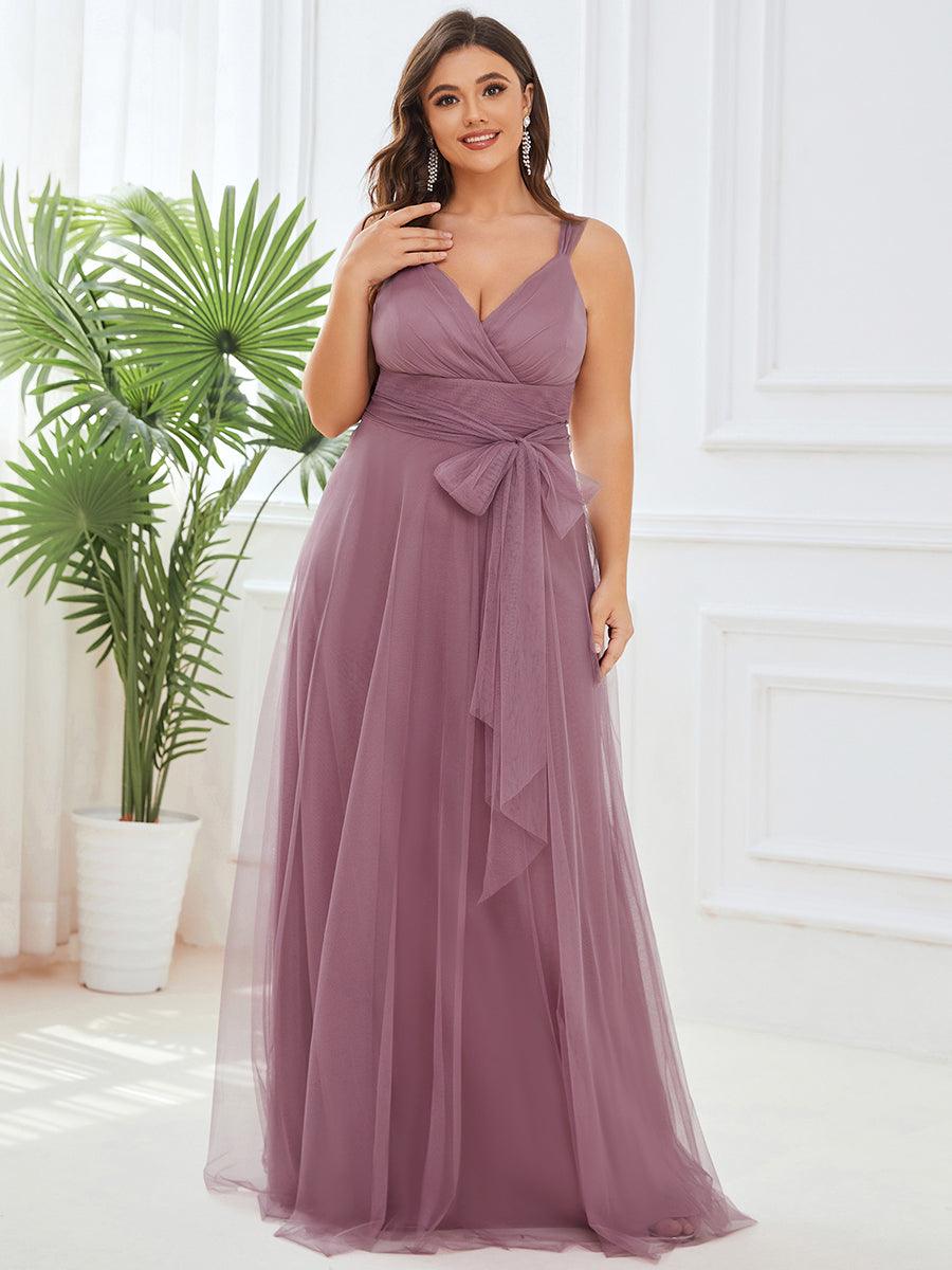 Robes De Demoiselle D'Honneur Maxi En Tulle à Col En V #Couleur_Orchidee