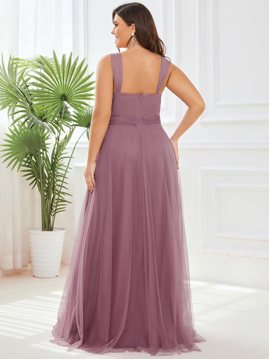 Robes De Demoiselle D'Honneur Maxi En Tulle à Col En V #Couleur_Orchidee
