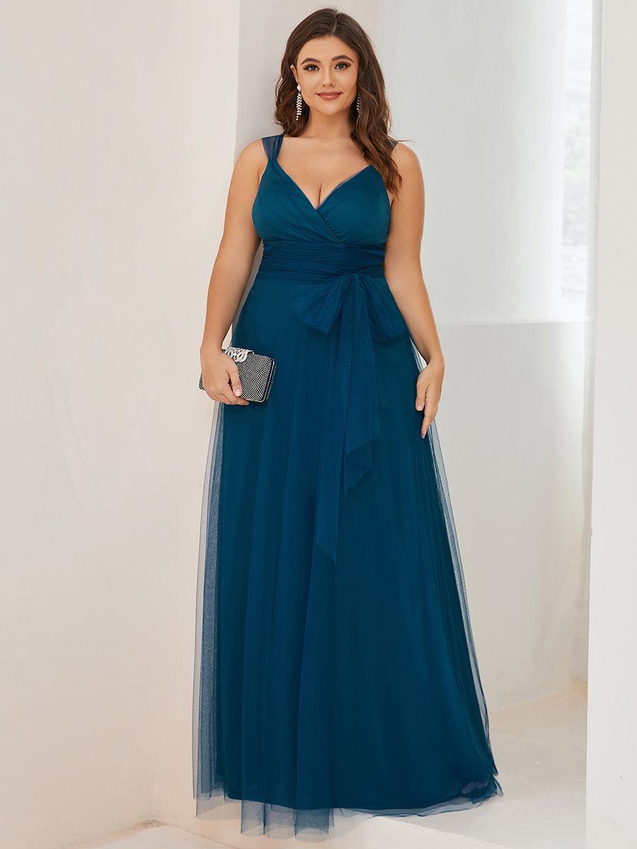 Robes De Demoiselle Grande Taille Maxi En Tulle à Col En V #Couleur_Bleu Sarcelle