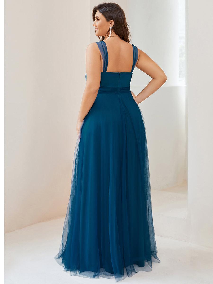 Robes De Demoiselle Grande Taille Maxi En Tulle à Col En V #Couleur_Bleu Sarcelle