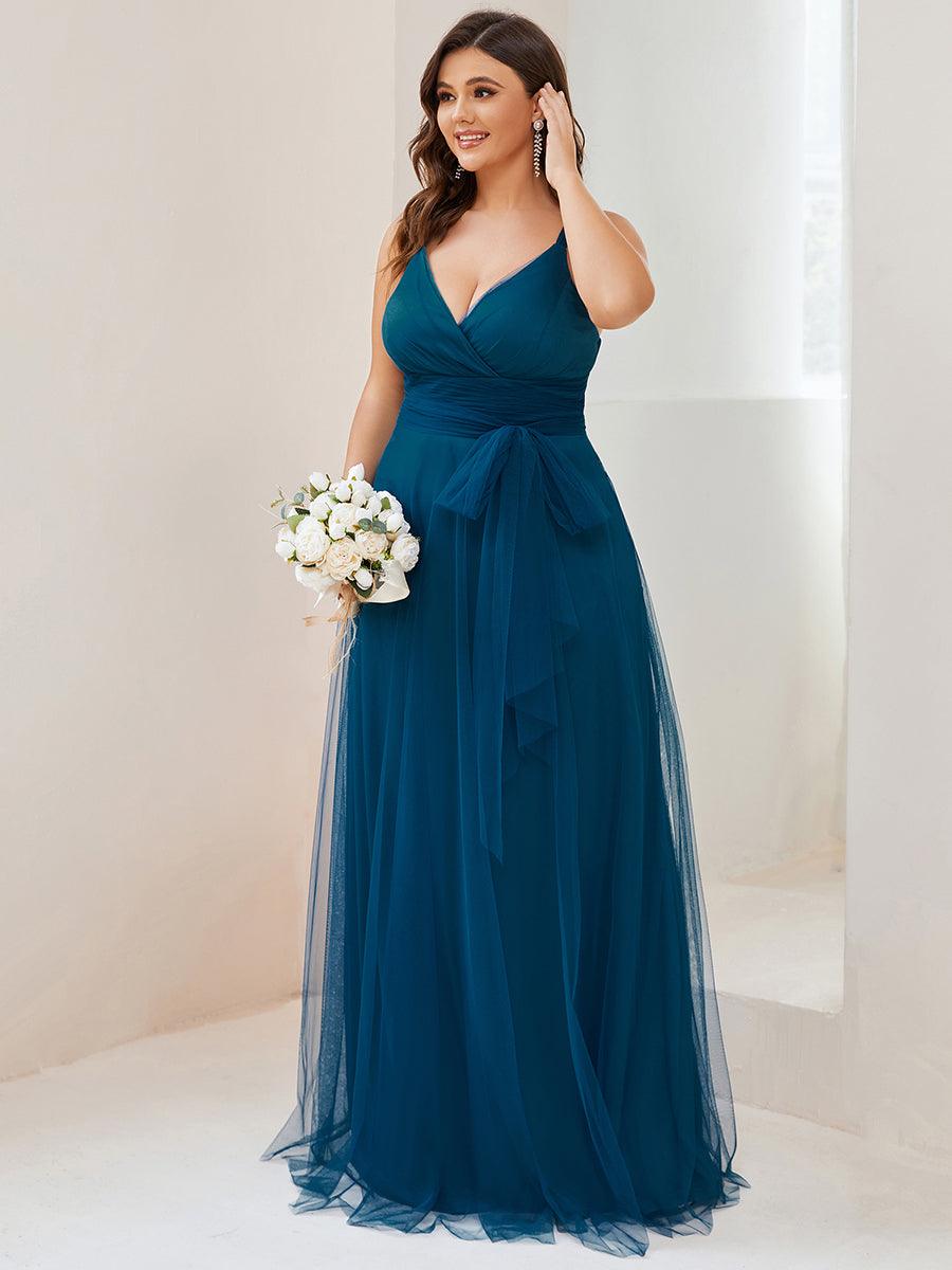 Robes De Demoiselle Grande Taille Maxi En Tulle à Col En V #Couleur_Bleu Sarcelle
