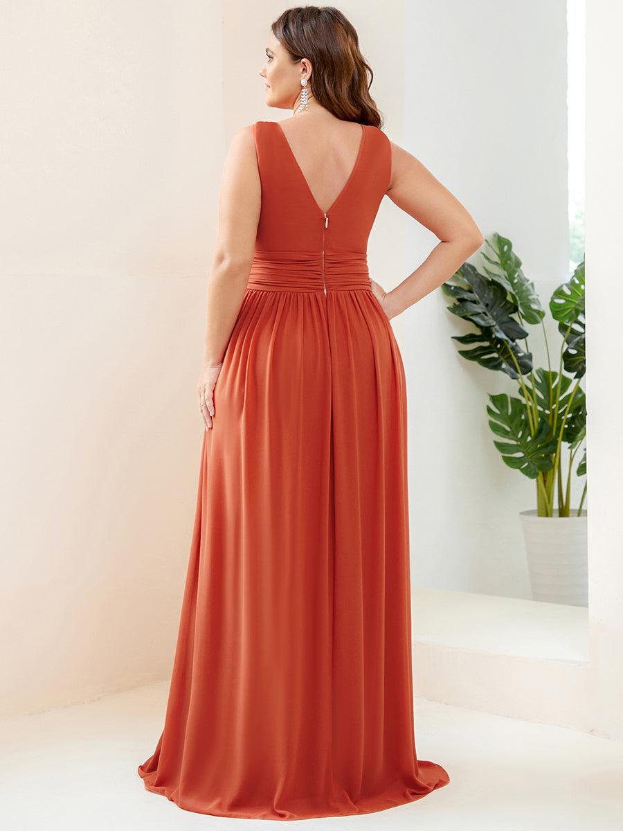 Robe de demoiselle d'honneur en mousseline sans manches #Couleur_Burnt orange