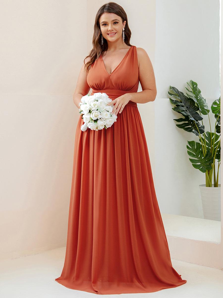Robe de demoiselle d'honneur en mousseline sans manches #Couleur_Burnt orange