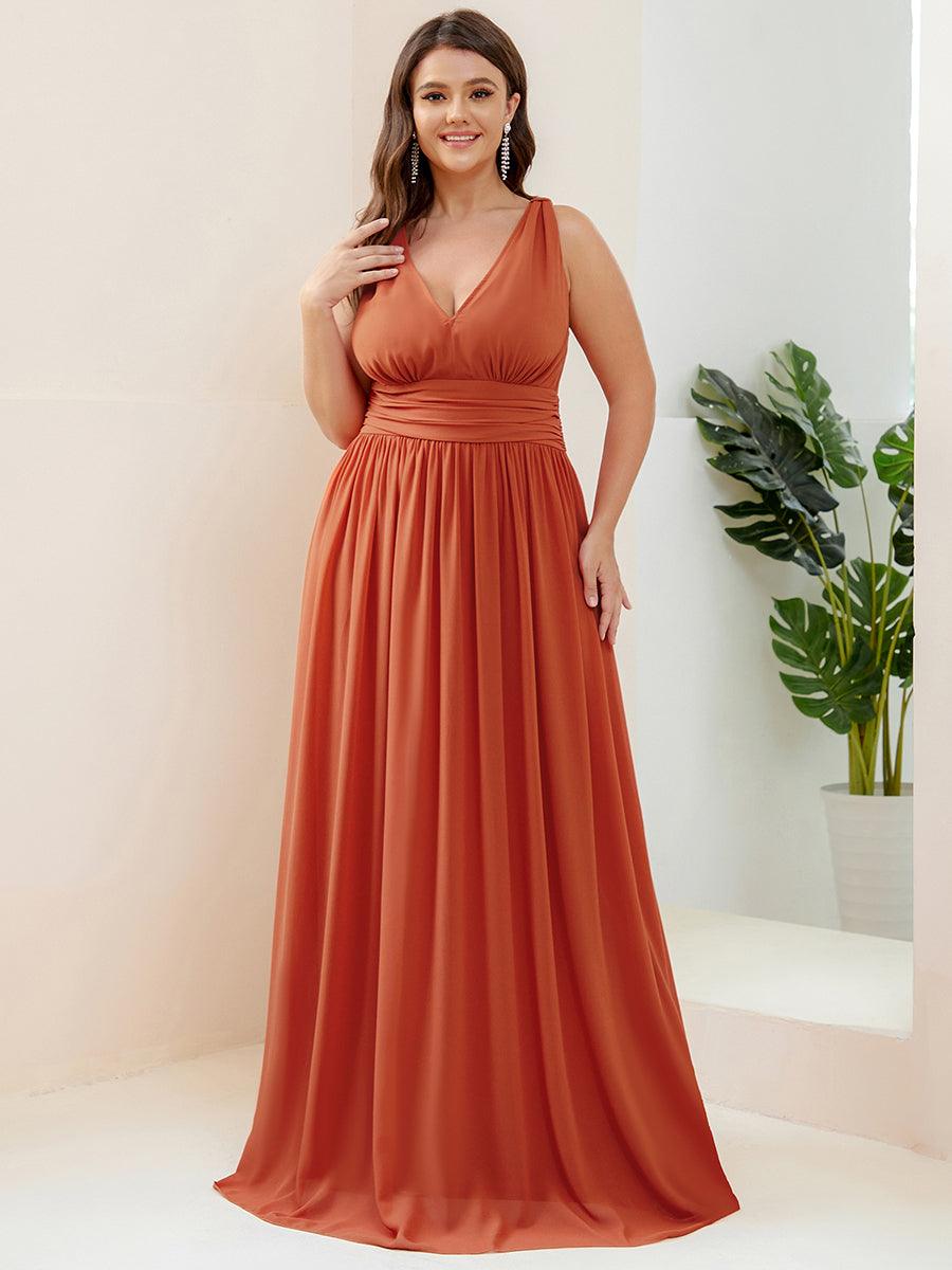 Robe de demoiselle d'honneur en mousseline sans manches #Couleur_Burnt orange