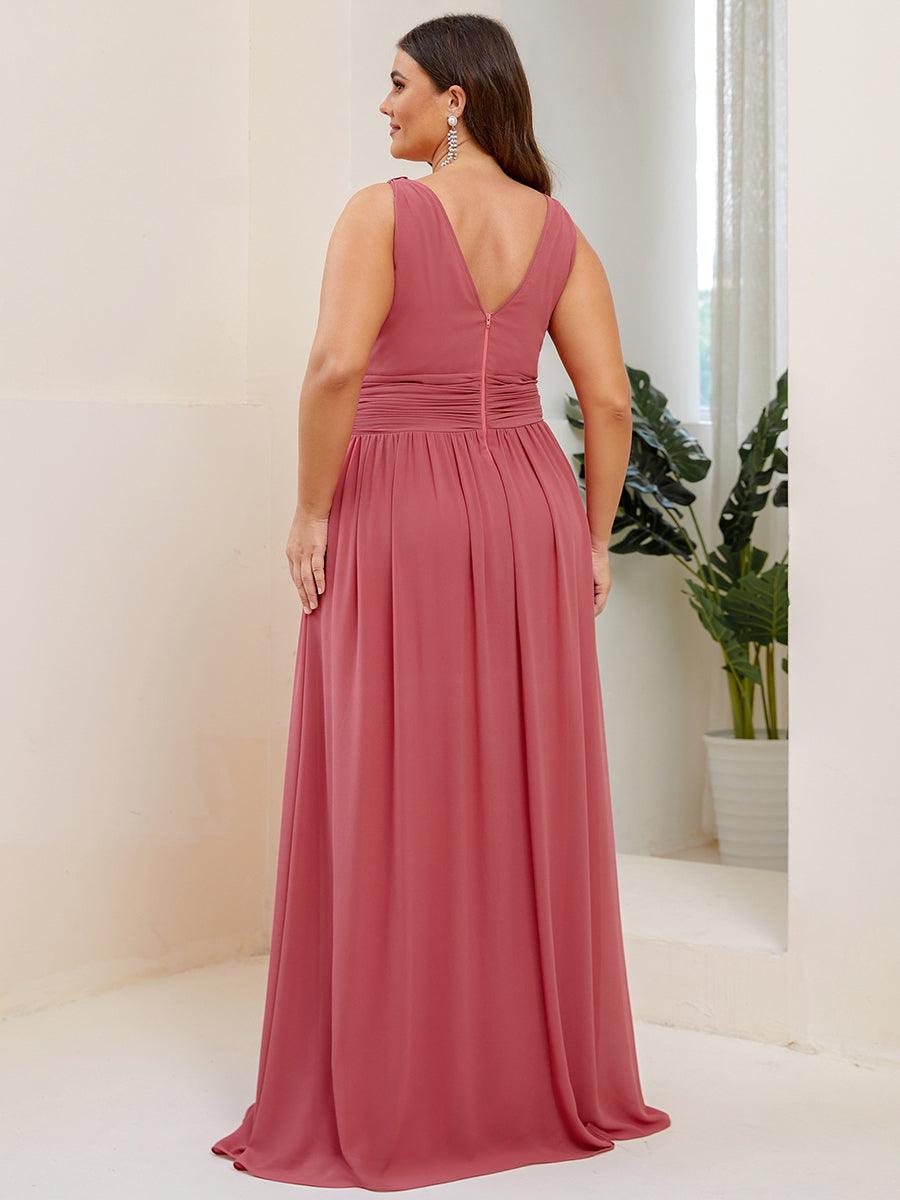 Robe de demoiselle d'honneur en mousseline sans manches #Couleur_Rose corail
