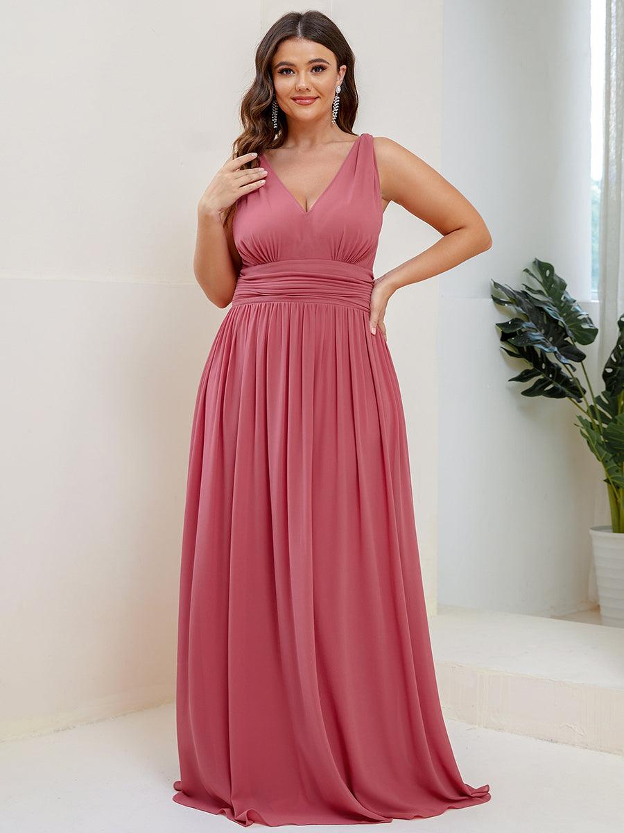 Robes de soirée Grande Taille Semi-Formelle Chiffon à Col V sans Manches #Couleur_Rose corail