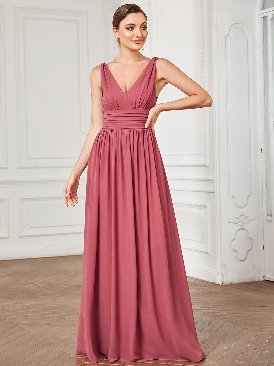 Robe de demoiselle d'honneur en mousseline sans manches #Couleur_Rose corail
