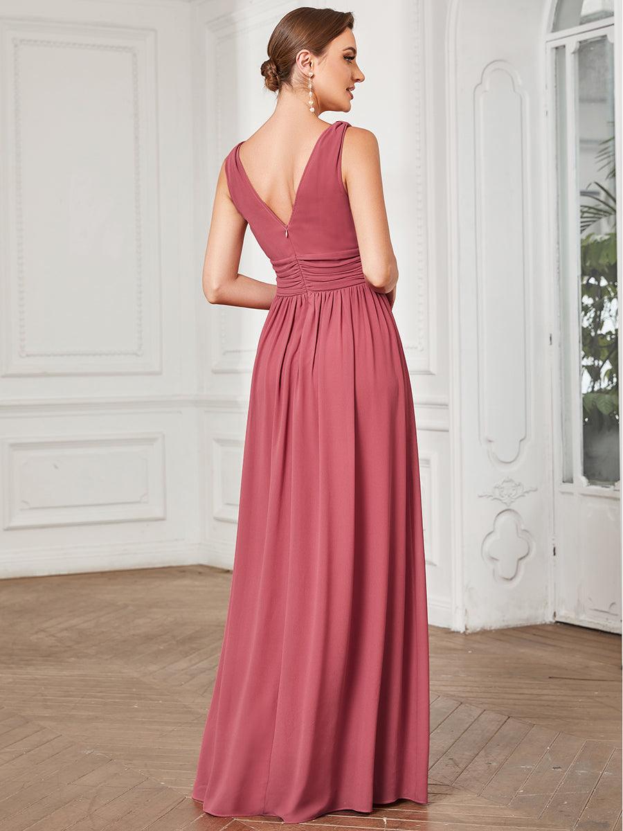Robe de demoiselle d'honneur en mousseline sans manches #Couleur_Rose corail