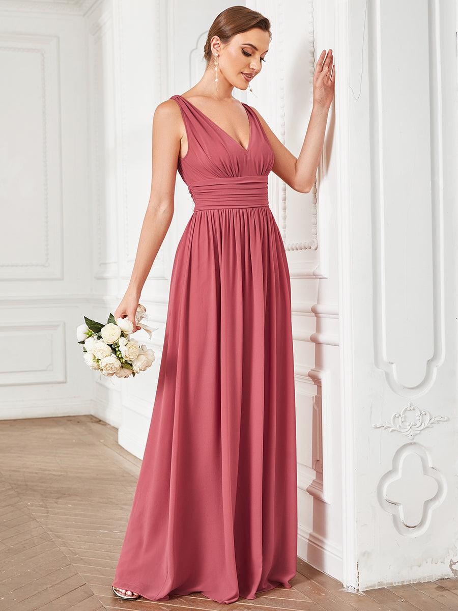 Robe de demoiselle d'honneur en mousseline sans manches #Couleur_Rose corail