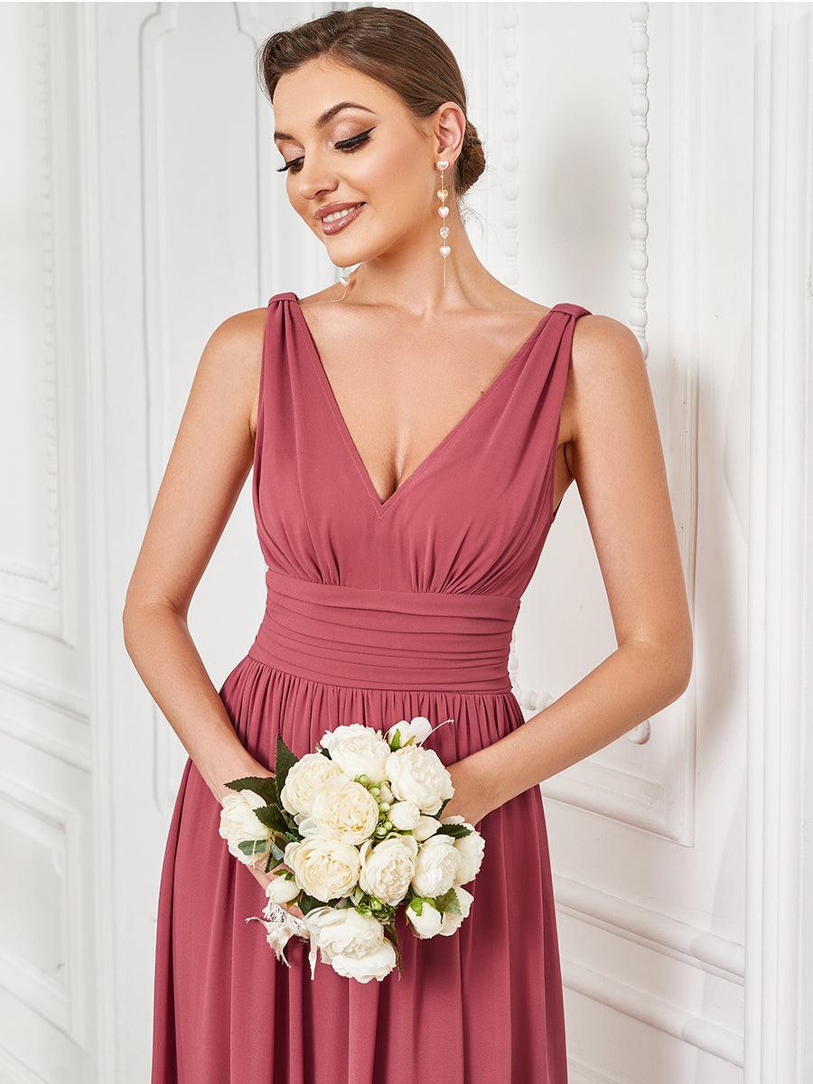 Robe de demoiselle d'honneur en mousseline sans manches #Couleur_Rose corail