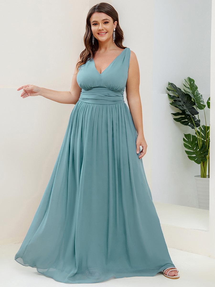 Robe de demoiselle d'honneur en mousseline sans manches #Couleur_Bleu Fume