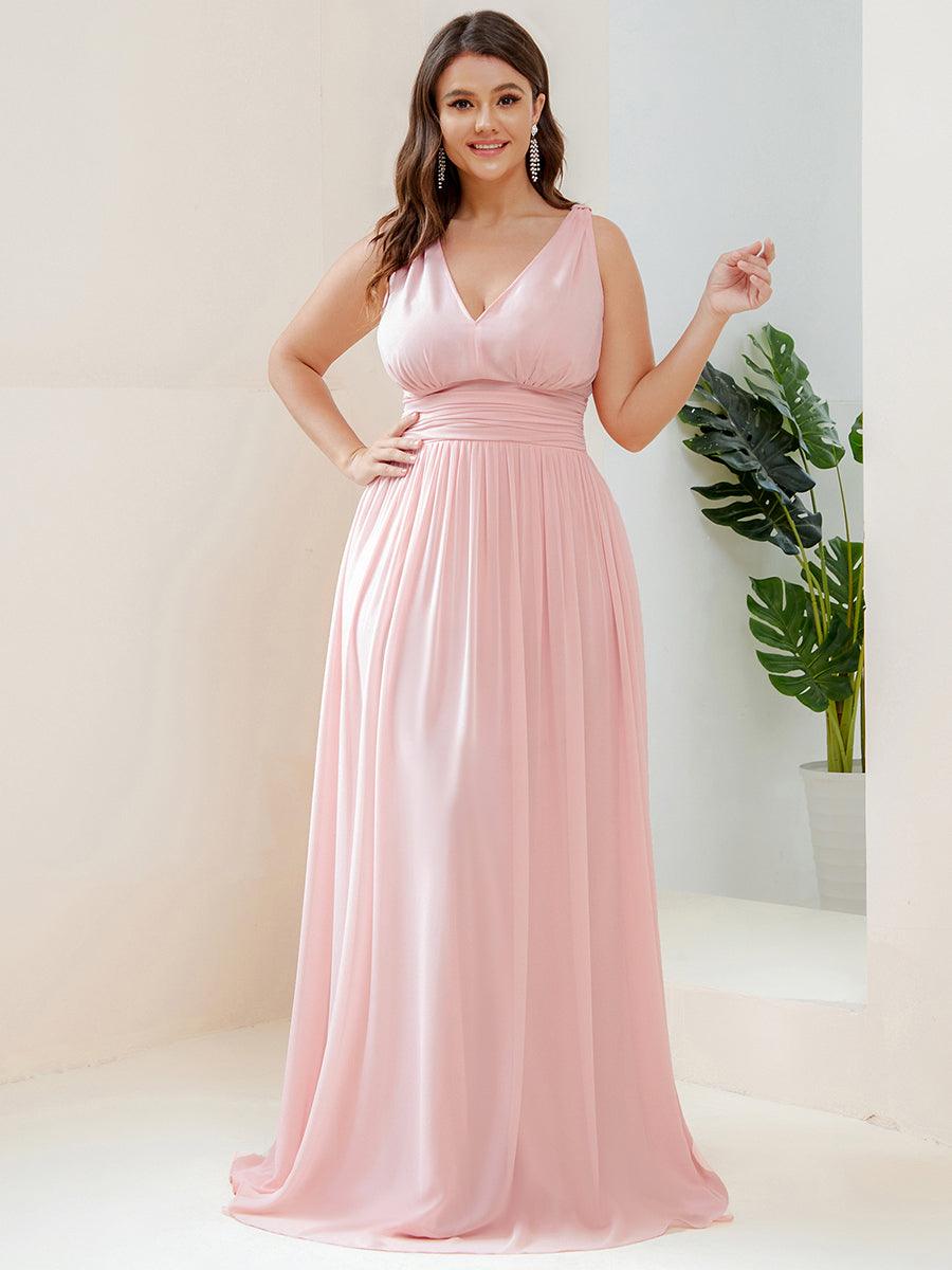 Robe de demoiselle d'honneur en mousseline sans manches #Couleur_Rose