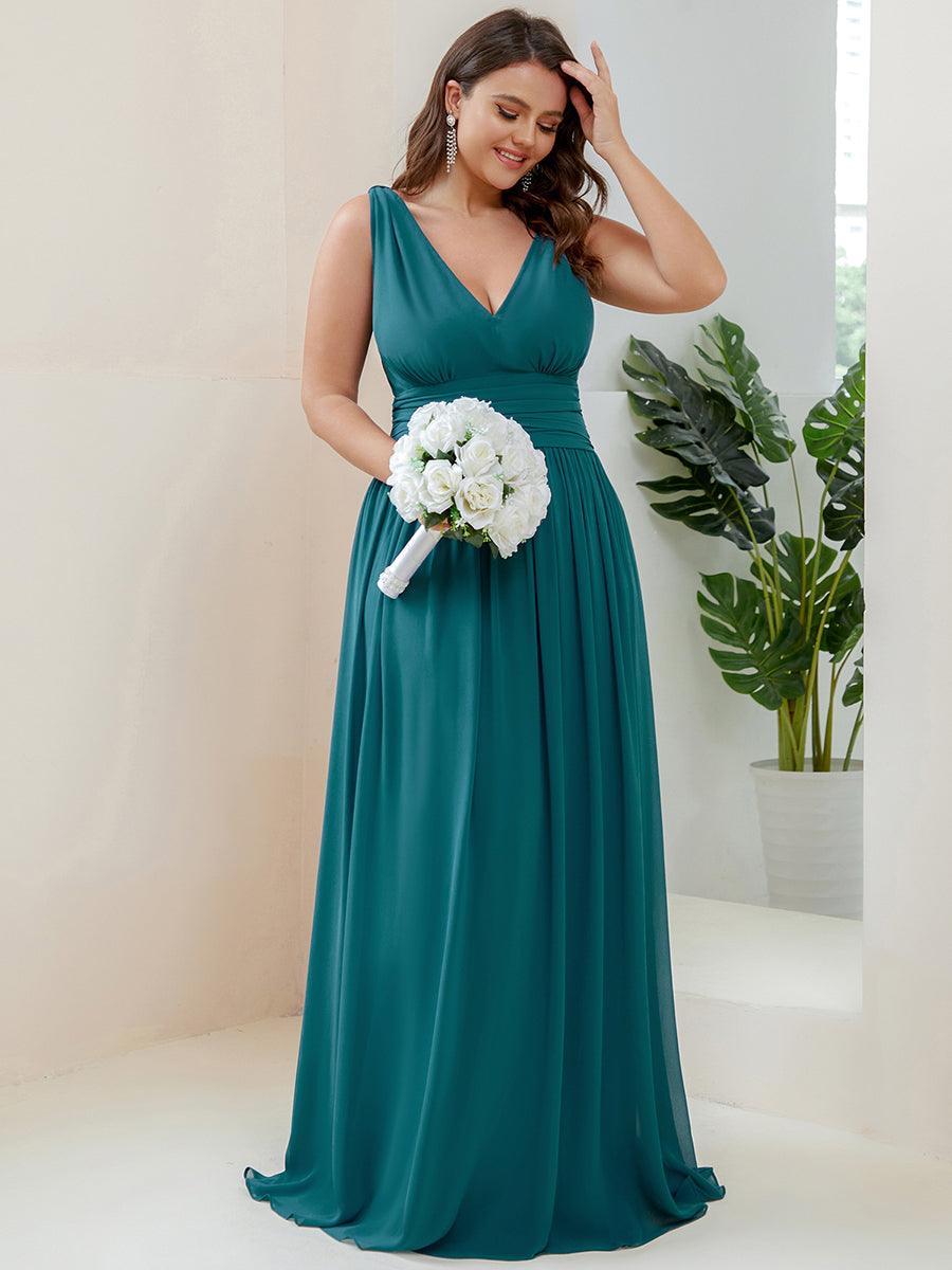 Robe de demoiselle d'honneur en mousseline sans manches #Couleur_Bleu Sarcelle
