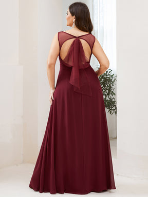 Color=Bordeaux | Robe de demoiselle d'honneur longue grande taille avec dos ouvert et fente en V profond-Bordeaux 6