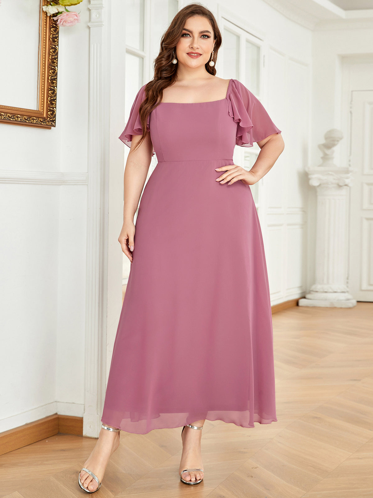 Color=Orchidee | Robe de demoiselle d'honneur trapèze à épaules dénudées de grande taille-Orchidee 1