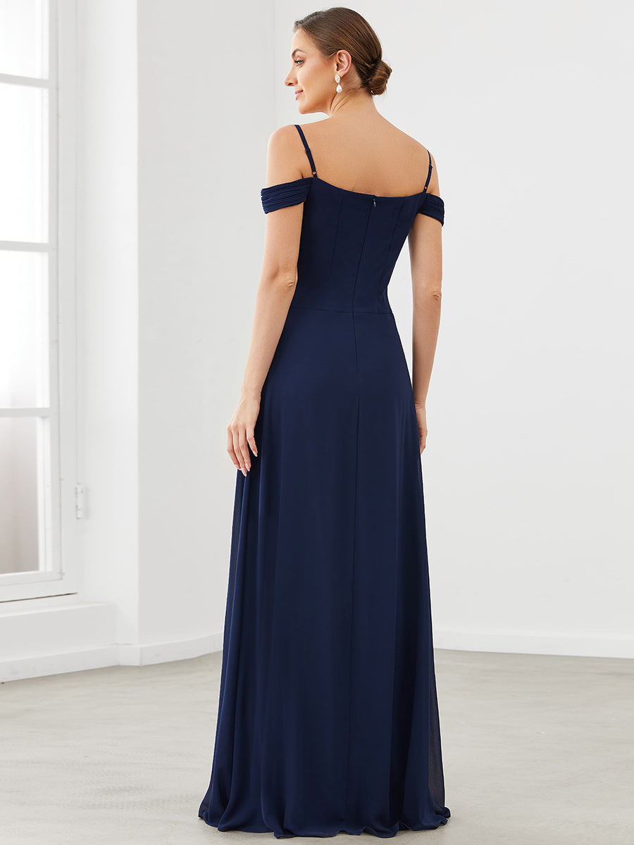 Robe de demoiselle d'honneur plissée à épaules dénudées longueur au sol