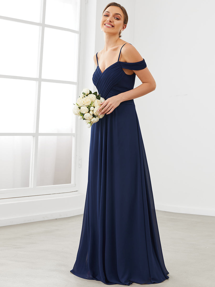 Robe de demoiselle d'honneur plissée à épaules dénudées longueur au sol