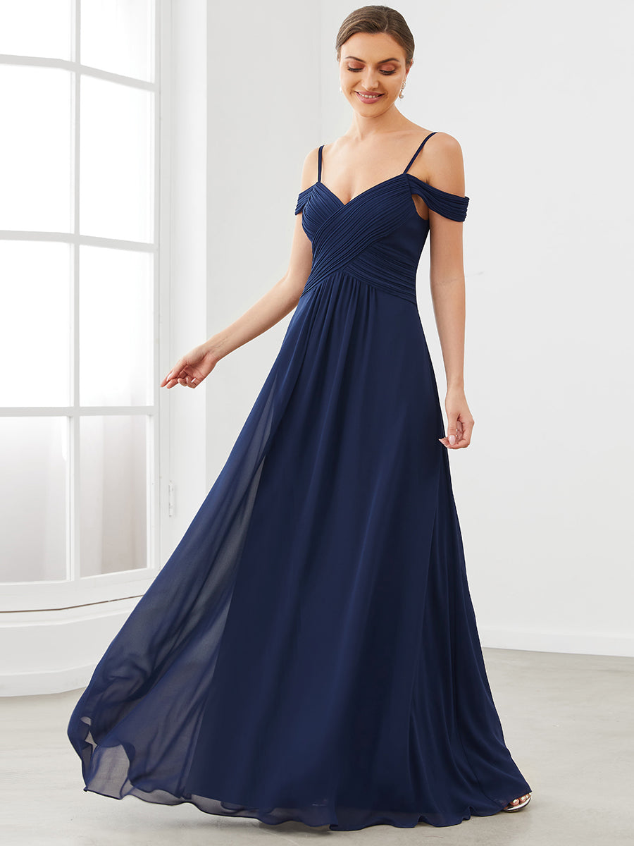 Robe de demoiselle d'honneur plissée à épaules dénudées longueur au sol