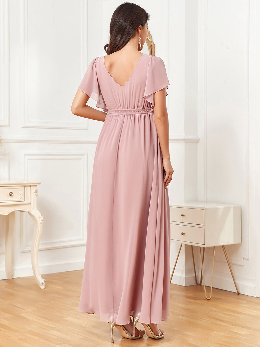 Robe de maternité plissée en mousseline manches courtes #Couleur_Rose fumee