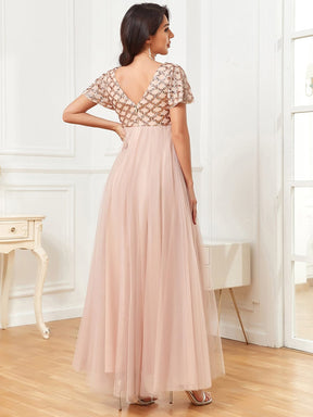 Robe de maternité plissée Tulle à taille empire Manches courtes sequins