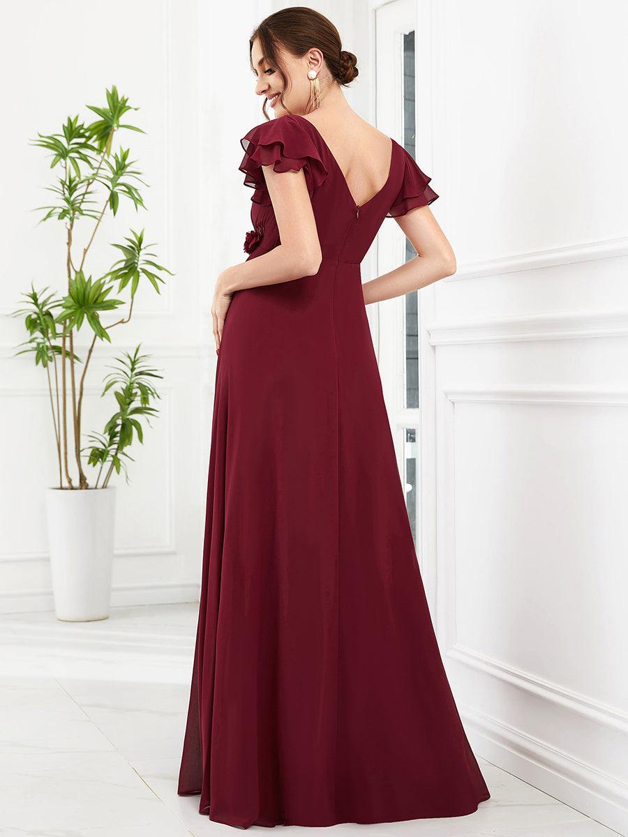 Robe de maternité corsage à manches courtes en mousseline à volants #Couleur_Bordeaux