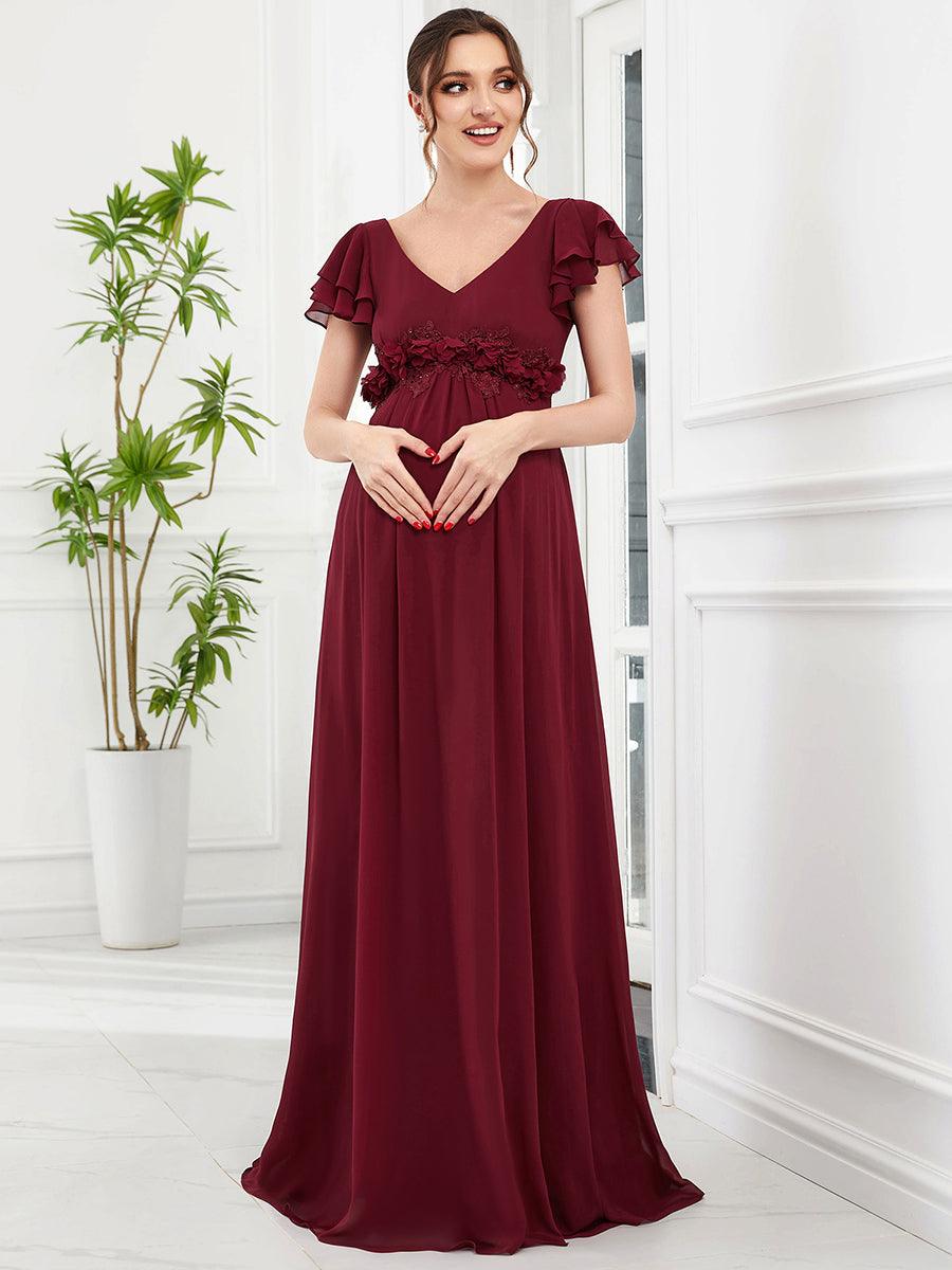 Robe de maternité corsage à manches courtes en mousseline à volants #Couleur_Bordeaux