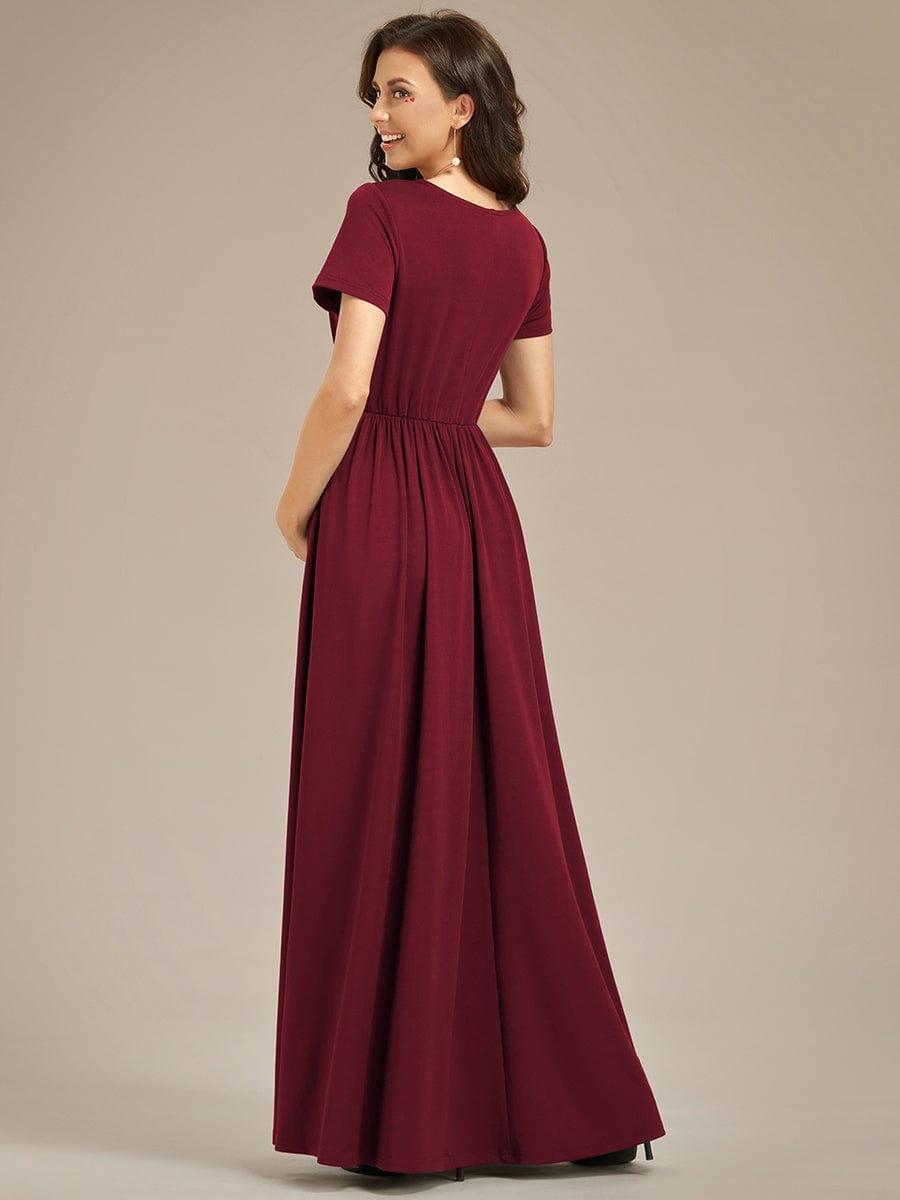 Robe de Maternité Manches courtes Col en V de style A-ligne #Couleur_Bordeaux