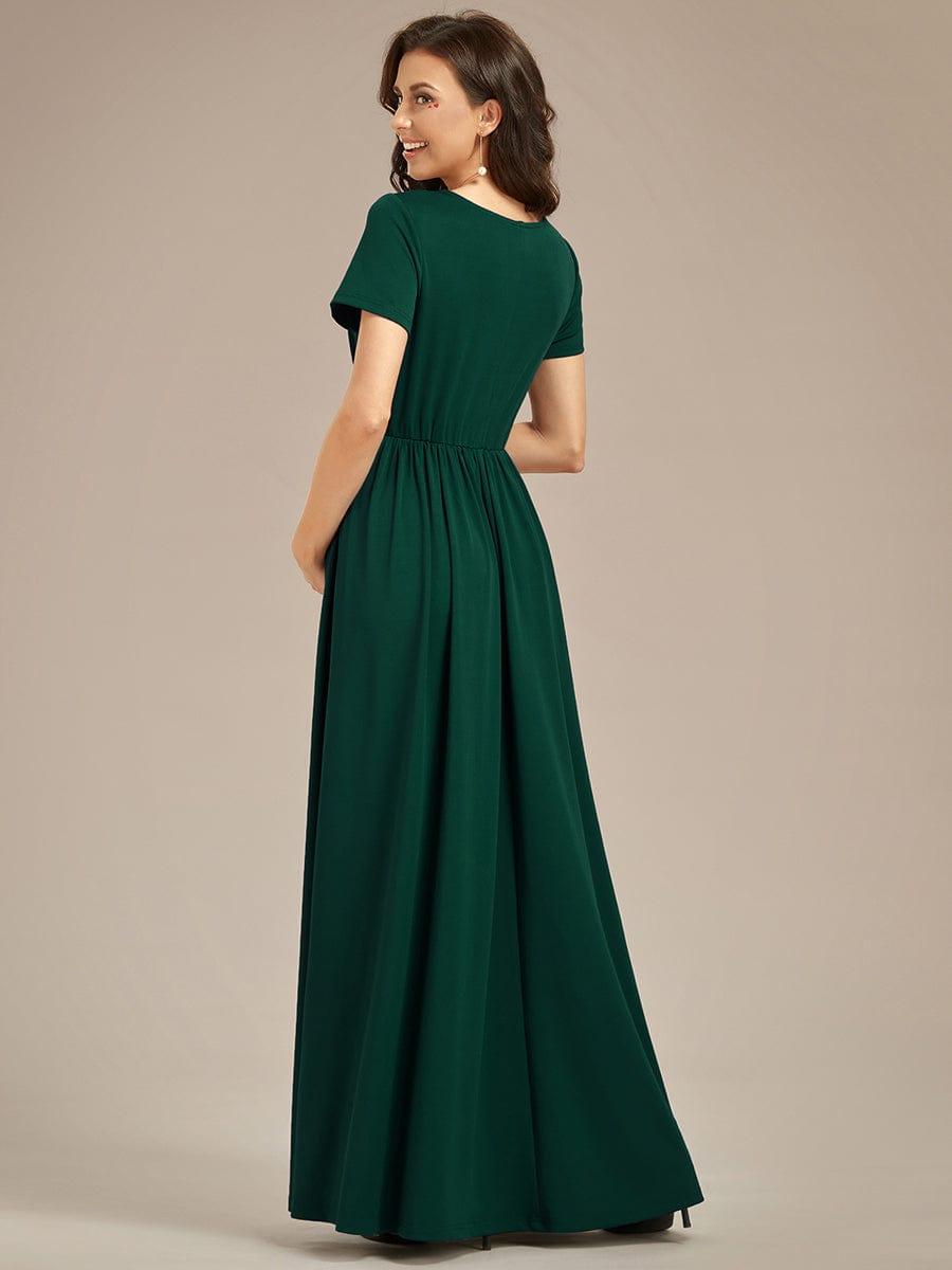 Robe de Maternité Manches courtes Col en V de style A-ligne #Couleur_Vert Fonce