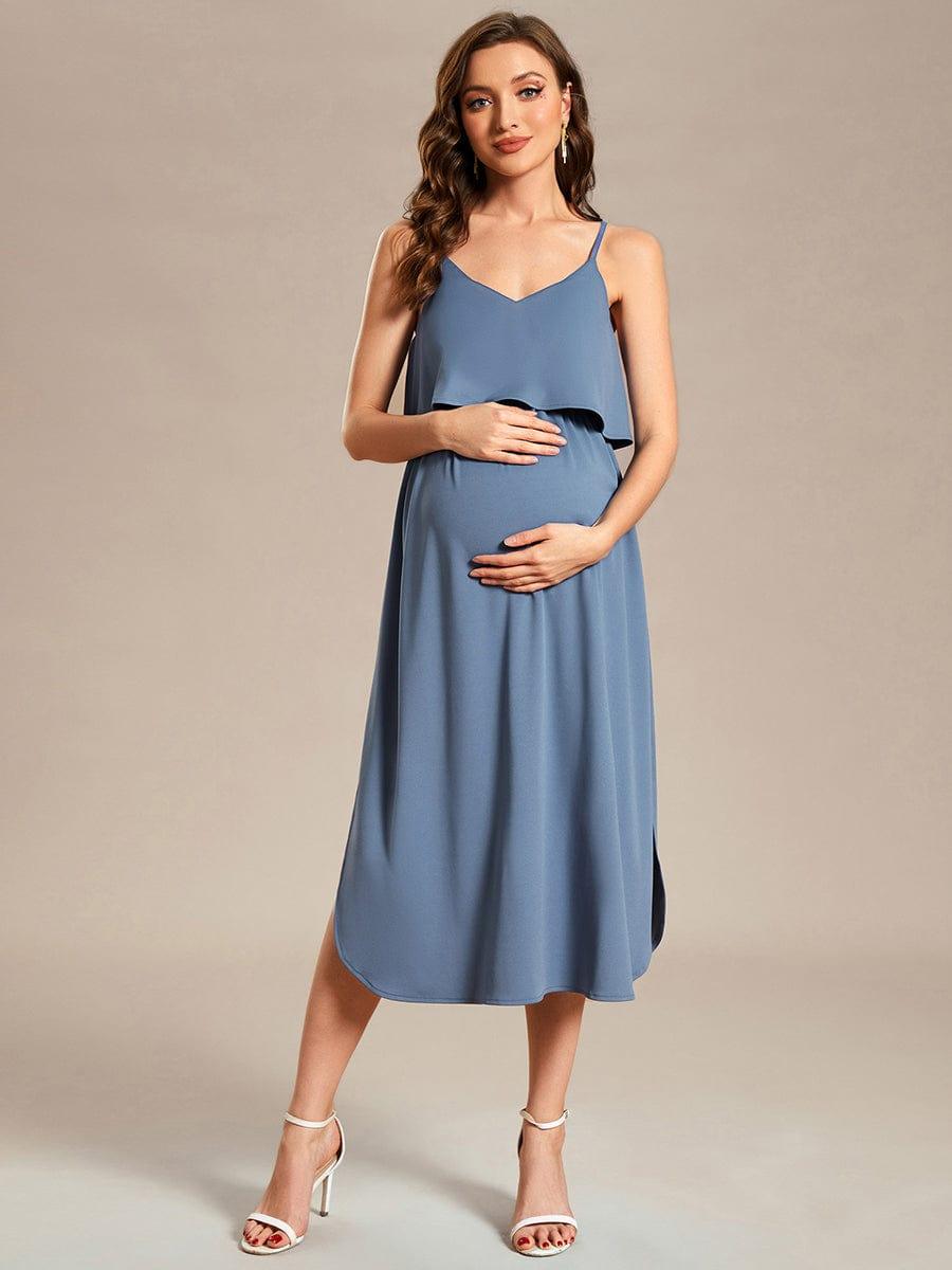Robe de maternité trapèze aérée à bretelles fines réglables #Couleur_Marine Fume