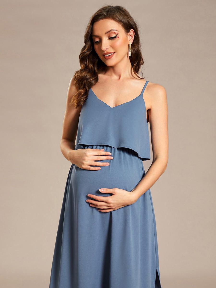 Robe de maternité trapèze aérée à bretelles fines réglables #Couleur_Marine Fume