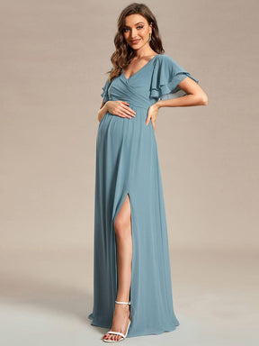 Robe de maternité en mousseline plissée à manches volantées