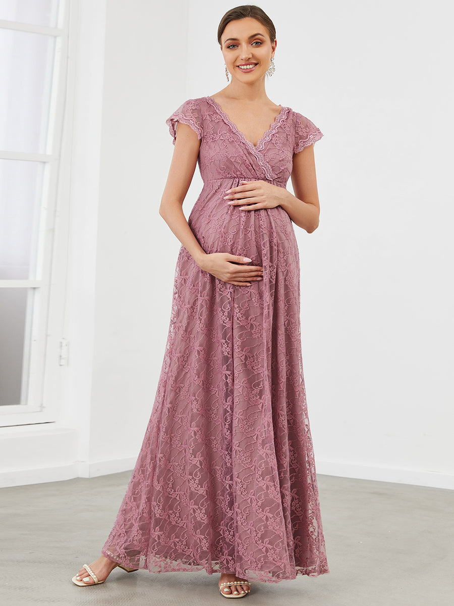 Longue robe de grossesse en dentelle pour shooting maternité modèle