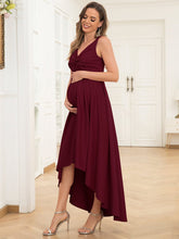 Robe de maternité plissée à encolure en V et sans manches #Couleur_Bordeaux