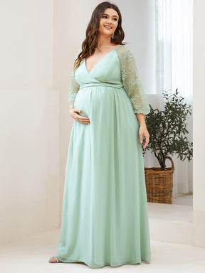 Color=Menthe Verte | Robe Maxi de Grossesse en Dentelle Transparente à Manches Courtes-Menthe Verte 5