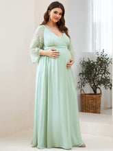 Color=Menthe Verte | Robe Maxi de Grossesse en Dentelle Transparente à Manches Courtes-Menthe Verte 5