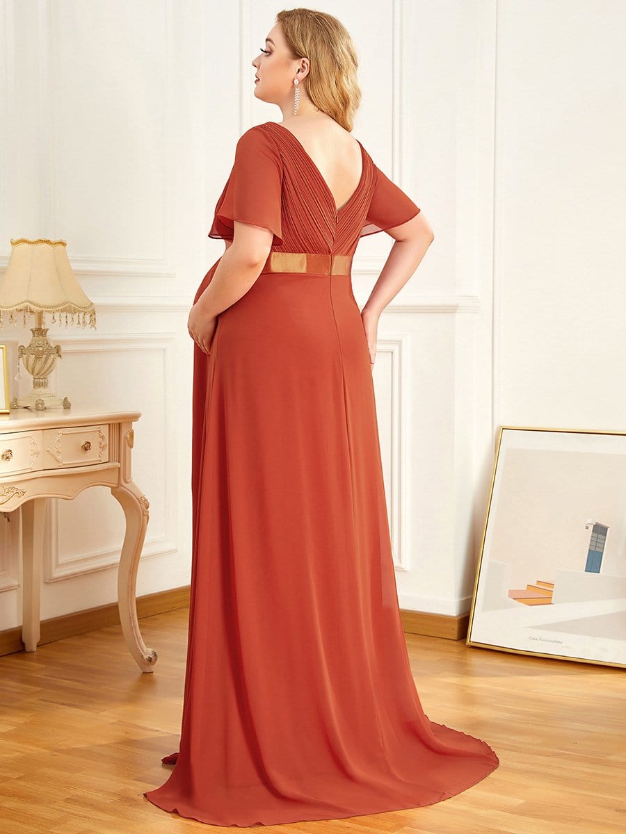 Robe de maternité plissée de grande taille avec manches à volants et col en V