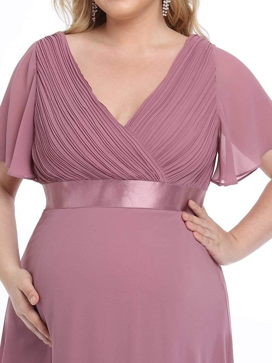 Robe de maternité plissée de grande taille avec manches à volants et col en V #Couleur_Orchidee