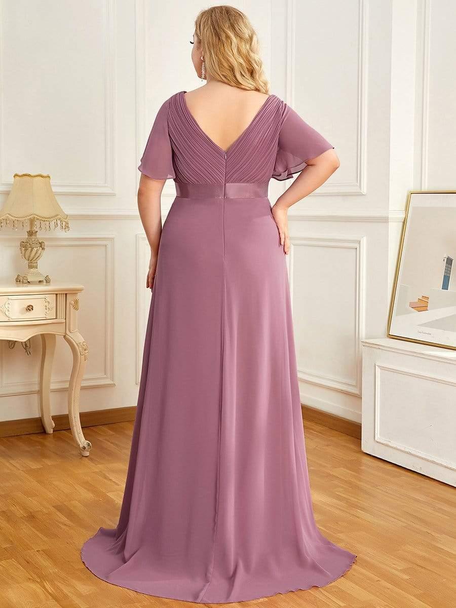 Robe de maternité plissée de grande taille avec manches à volants et col en V #Couleur_Orchidee