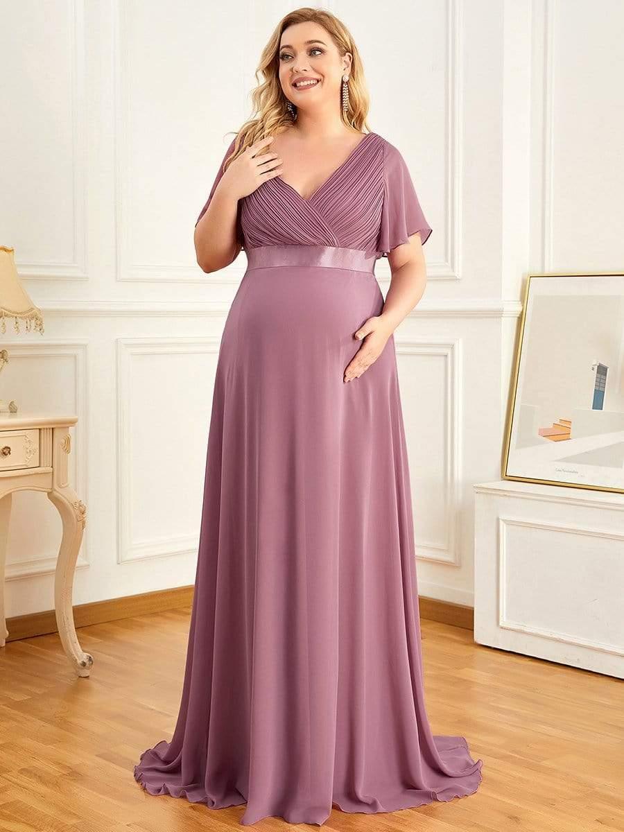 Robe de maternité plissée de grande taille avec manches à volants et col en V #Couleur_Orchidee