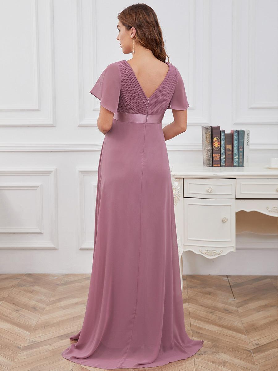 Elégant robe de maternité en mousseline à col V manches volantées corsage plissé et longueur de plancher #Couleur_Orchidee