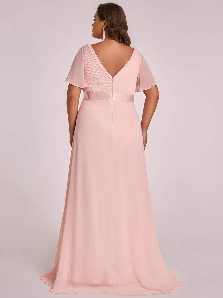 Robe de maternité plissée de grande taille avec manches à volants et col en V #Couleur_Rose