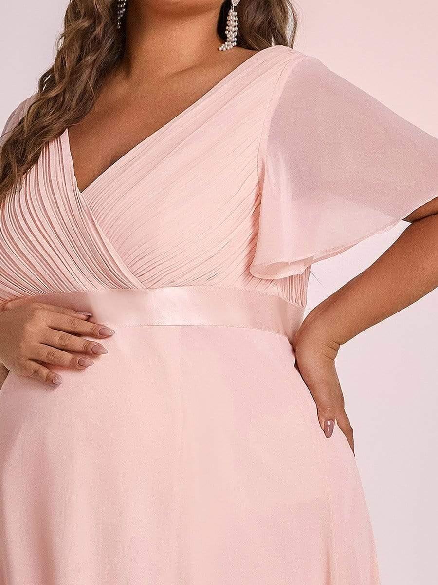 Robe de maternité plissée de grande taille avec manches à volants et col en V #Couleur_Rose