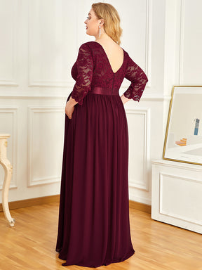 Color=Bordeaux | Robe de soirée glamour à demi-manches col rond et dos brodé pour maternité-Bordeaux 7