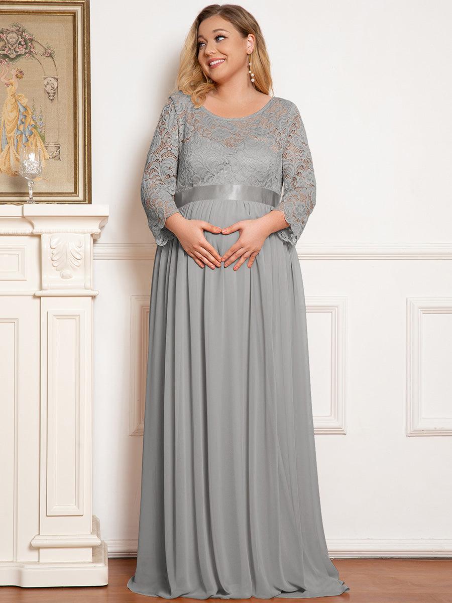 Color=Gris | Robe de soirée glamour à demi-manches col rond et dos brodé pour maternité-Gris 6