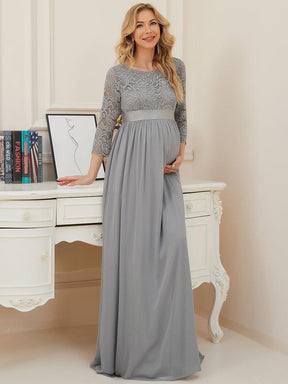 Color=Gris | Robe de soirée glamour à demi-manches col rond et dos brodé pour maternité-Gris 1