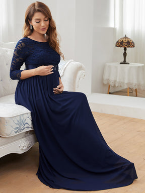 Color=Bleu Marine | Robe de soirée glamour à demi-manches col rond et dos brodé pour maternité-Bleu Marine 5