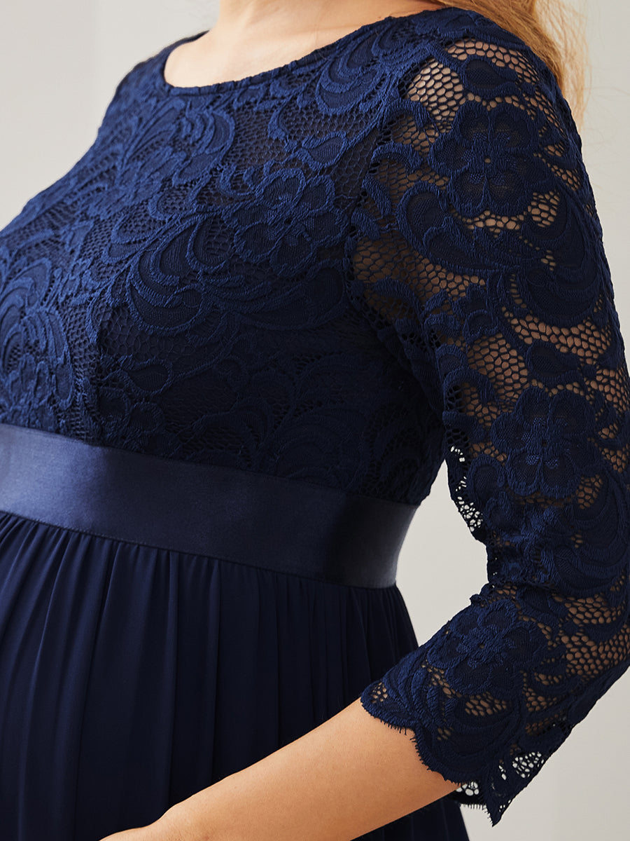 Color=Bleu Marine | Robe de soirée glamour à demi-manches col rond et dos brodé pour maternité-Bleu Marine 3