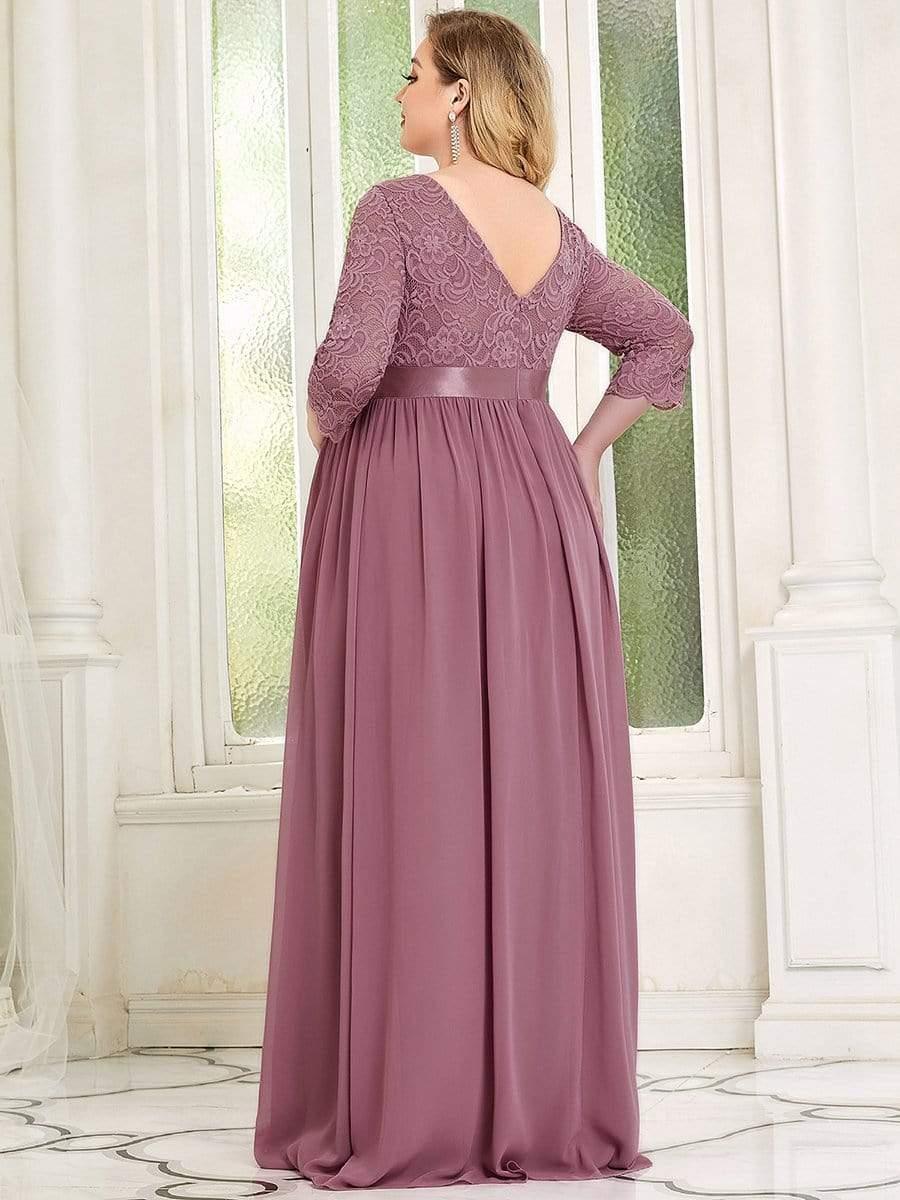 Color=Orchidee | Robe de Maternité Grande Taille à Manches 3/4 en Dentelle Longueur au Sol-Orchidee 2