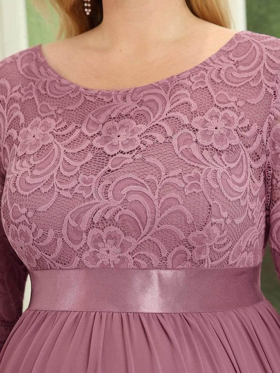 Color=Orchidee | Robe de Maternité Grande Taille à Manches 3/4 en Dentelle Longueur au Sol-Orchidee 5