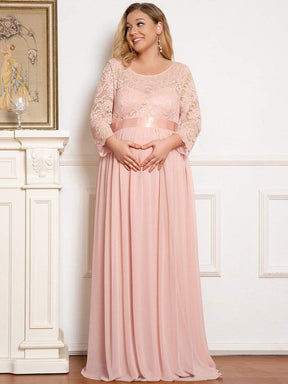 Color=Rose | Robe de Maternité Grande Taille à Manches 3/4 en Dentelle Longueur au Sol-Rose 1
